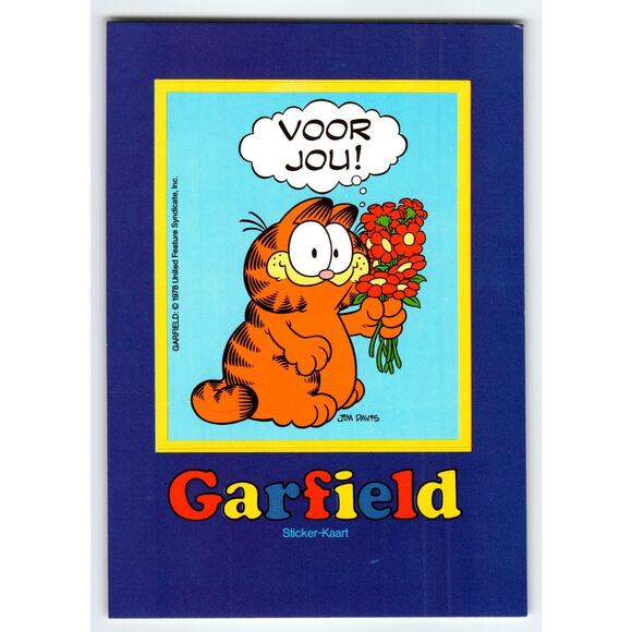 Garfield Other - Vintage 1978 Garfield Peel Off Sticker Postcard with Flowers Dutch Text Vintage